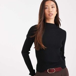 ASOS DESIGN rib knit placement high neck top in black, size small
